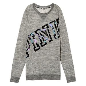 EUC PINK Victoria’s Secret Gray Marled Paint Splatter Campus Crew Sweatshirt